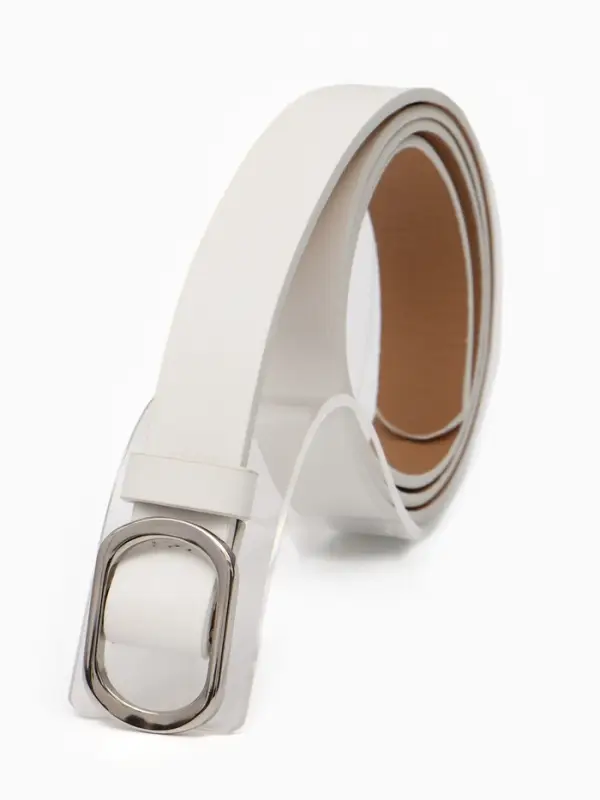 Ремень женский, затяжка, 2.5&times;110 см, без винта, серебристая пряжка, белый