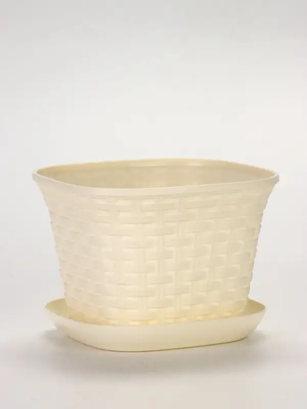 Кашпо квадратное &laquo;Ротанг&raquo; 3,4л с поддоном, цвет слоновая кость