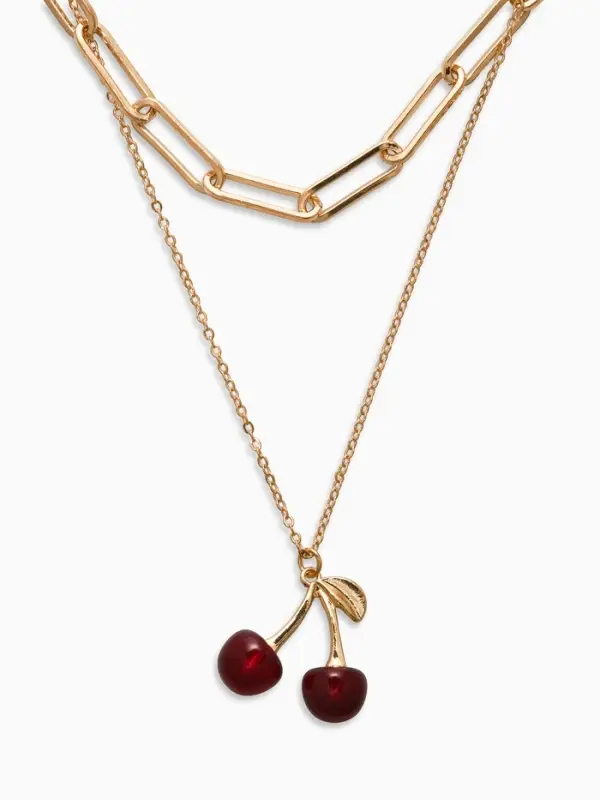 Кулон-цепь 2 яруса "Вишня", цвет бордовый в золоте 40+50+удл