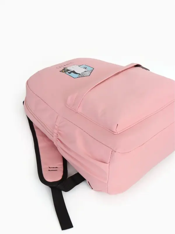 Рюкзак школьный на молнии, с карманами, с принтом, размер 30&times;12&times;43 см, розовый