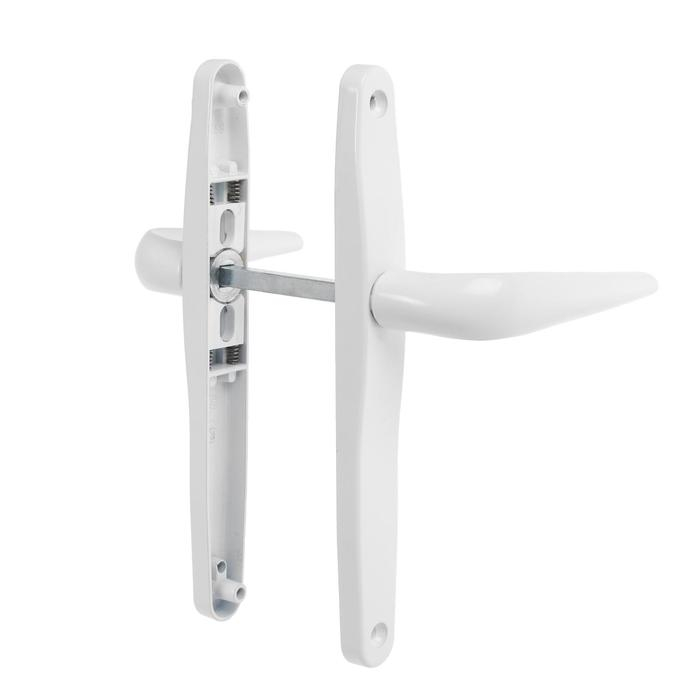 Гарнитур нажимной с пружиной 85/25 белый ручка 03 RAL9016 без отверстия под цилиндр Гарнитур нажимной с пружиной 85/25 белый ручка 03 RAL9016 без отверстия под цилиндр