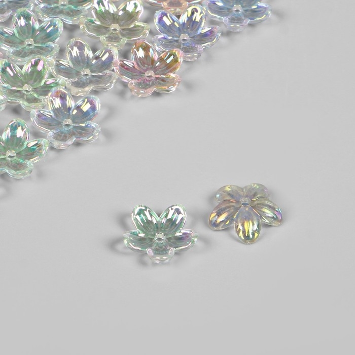 Бусины пластиковые «Цветы», 1,2×1,2×0,3 см, (набор 30 шт.), цвет радужный Бусины пластиковые «Цветы», 1,2×1,2×0,3 см, (набор 30 шт.), цвет радужный