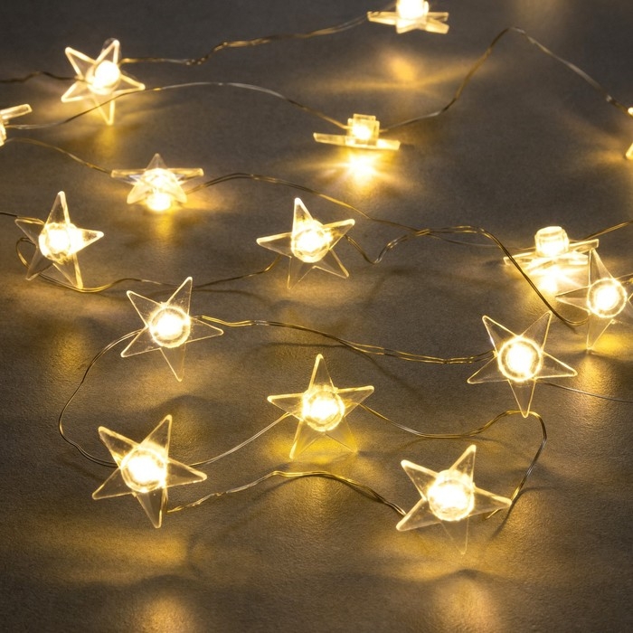 Гирлянда «Нить» 2 м роса с насадками «Звезда», IP20, серебристая нить, 20 LED, свечение тёплое белое, 2 режима, ААх2 Гирлянда «Нить» 2 м роса с насадками «Звезда», IP20, серебристая нить, 20 LED, свечение тёплое белое, 2 режима, ААх2
