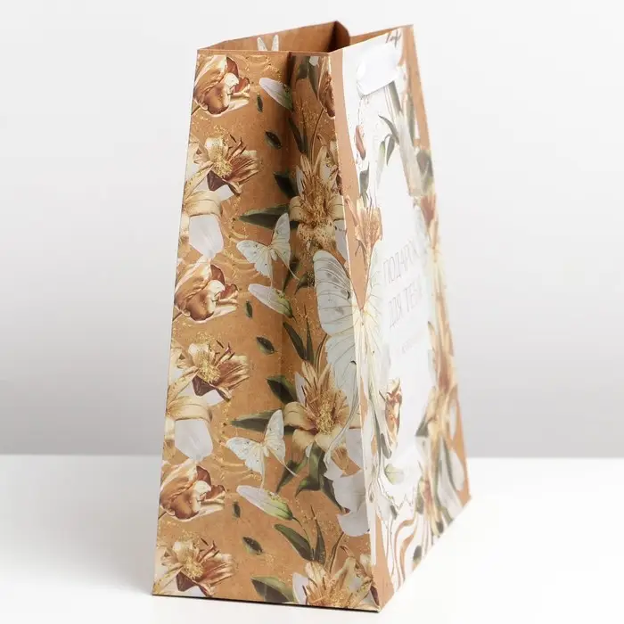 Пакет подарочный крафтовый вертикальный, упаковка, &laquo;Лилия&raquo;, ML 23 х 27 х 11.5 см