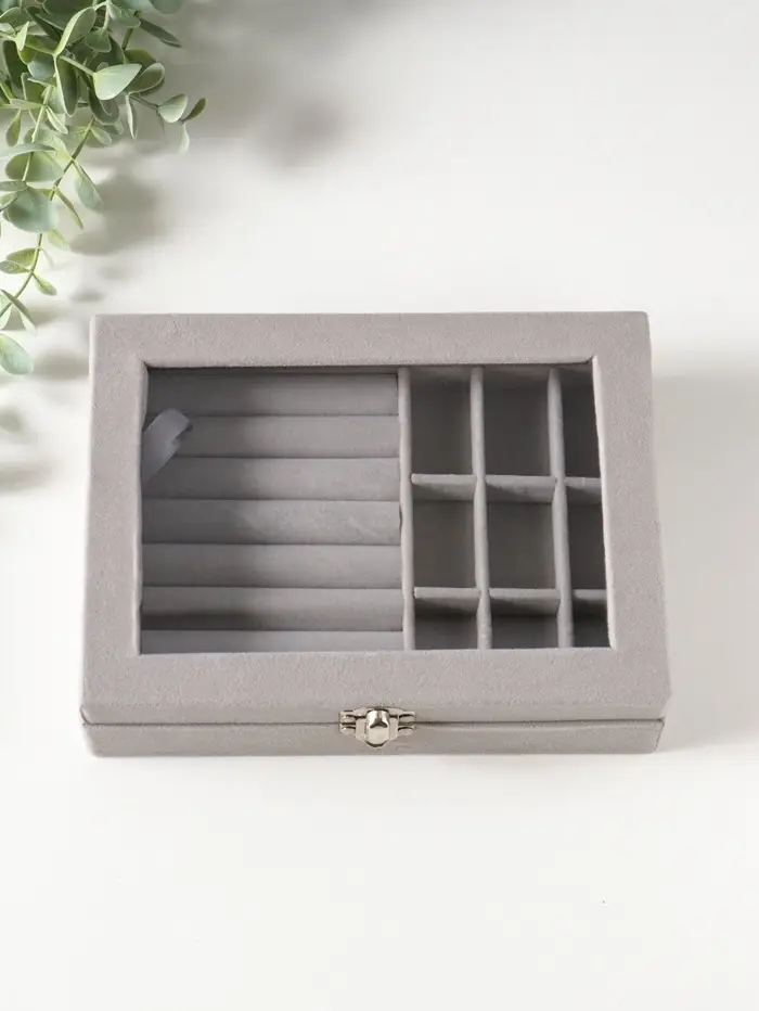 Шкатулка для украшений, 7 полос, 9 ячеек, 20&times;15&times;4.5, серая