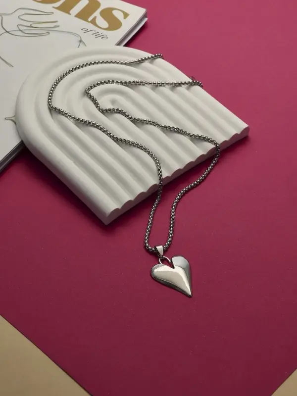 Кулон на цепочке &laquo;Сердце&raquo;, вытянутое, цвет серебро, 70 см