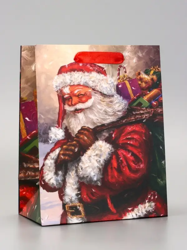 Пакет подарочный ламинированный Пакет подарочный ламинированный "Дед Мороз с подарками", 18 х 23 х 10 см
