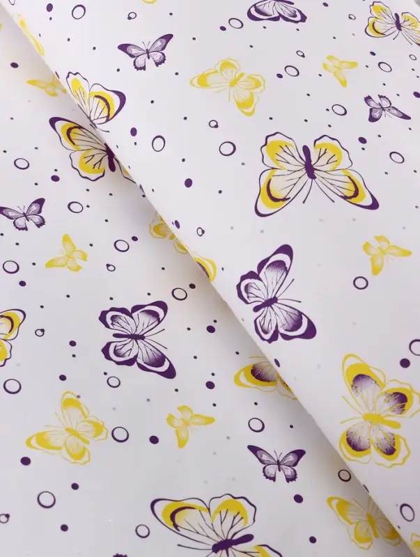 Бумага упаковочная крафт белый &laquo;Бабочки&raquo;, фиолетовый/желтый, 0.72&times;10&plusmn;5% м, 60 г