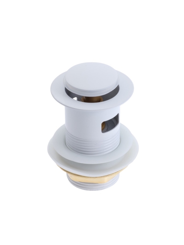 Донный клапан ZEIN engr, маленькая кнопка, с переливом, нержавеющая сталь, белый Донный клапан ZEIN engr, маленькая кнопка, с переливом, нержавеющая сталь, белый