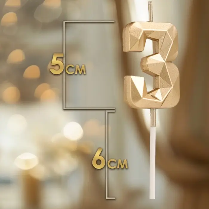 Свеча в торт на шпажке «Алмаз», цифра 3, шампань, 5×2.6 см Свеча в торт на шпажке «Алмаз», цифра 3, шампань, 5×2.6 см