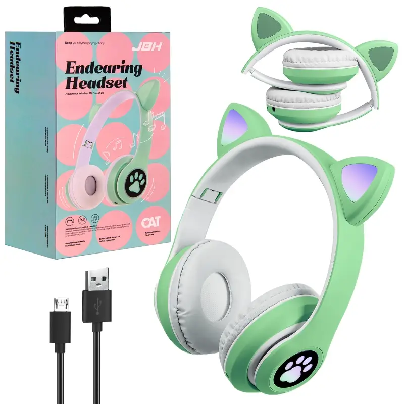 Наушники Bluetooth STM-28 CAT JBH зеленые (100шт/кор) Наушники Bluetooth STM-28 CAT JBH зеленые (100шт/кор)