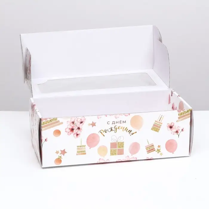 Коробка самосборная, с окном, &laquo;С Днём Рождения!&raquo; 16 х 35 х 12 см.