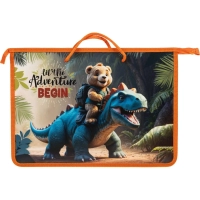 Папка для тетрадей Дино и медвежонок А4 на молнии с ручками,,45мм, 88441