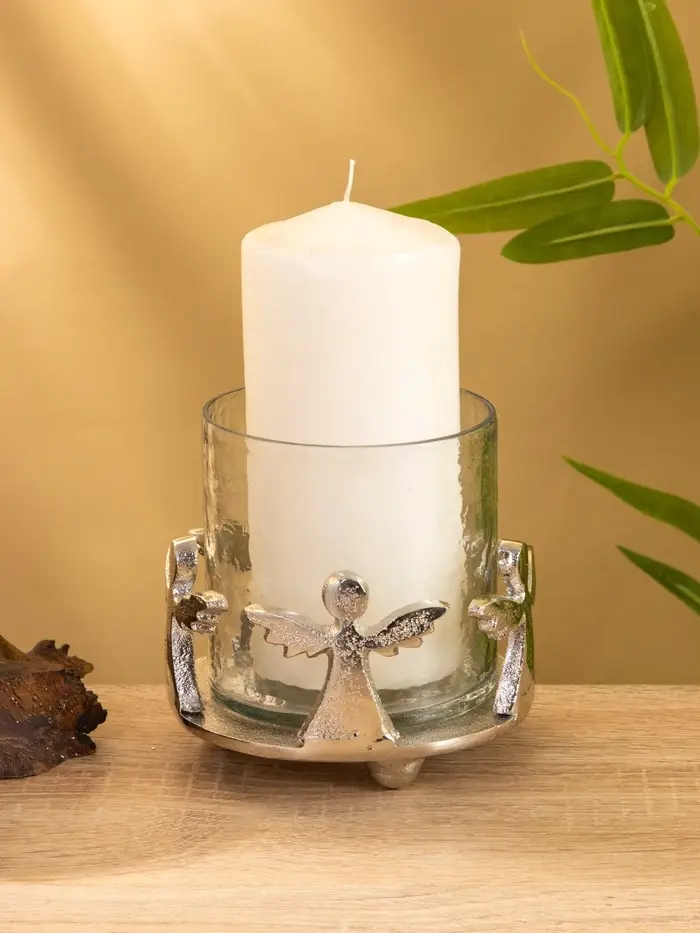 Подсвечник со стеклом &laquo;Ангелочки&raquo;, 11&times;11&times;11 см, алюминий