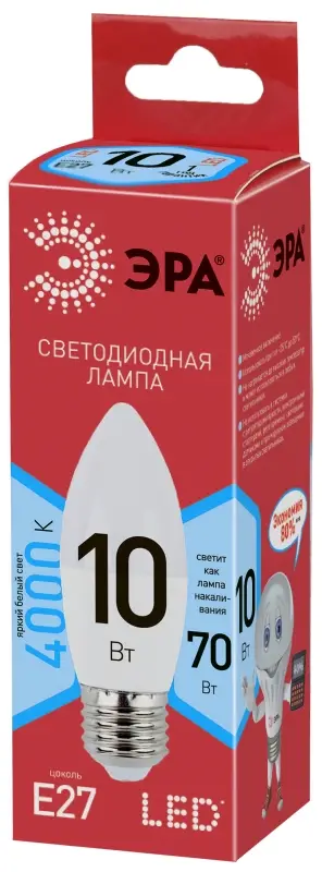 Лампа светодиодная LED 10 Вт 800Лм 4000К свеча нейтральный E27 220-240В LED B35-10W-840-E27 Red Line