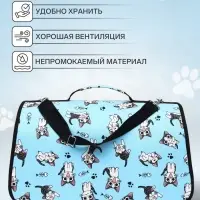 Сумка-переноска каркасная &laquo;Играющие котики&raquo;, размер L, 53&times;21&times;29 см, голубая