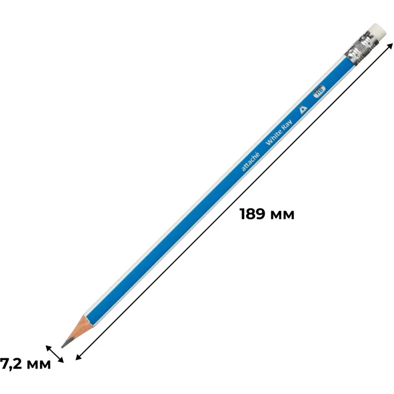 Карандаш чернографитный Attache White Ray, трехгранный, с ласт, синий/белый