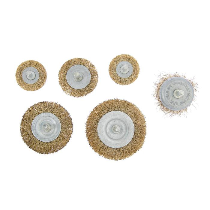 Набор щеток металлических для дрели ТУНДРА, плоские 40-50-65-75-100 мм, чашка 50 мм, 6 шт. Набор щеток металлических для дрели ТУНДРА, плоские 40-50-65-75-100 мм, чашка 50 мм, 6 шт.