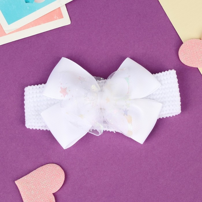 Повязка для волос Повязка для волос "Выбражулька" блеск звёзды, 16х3 см, белый