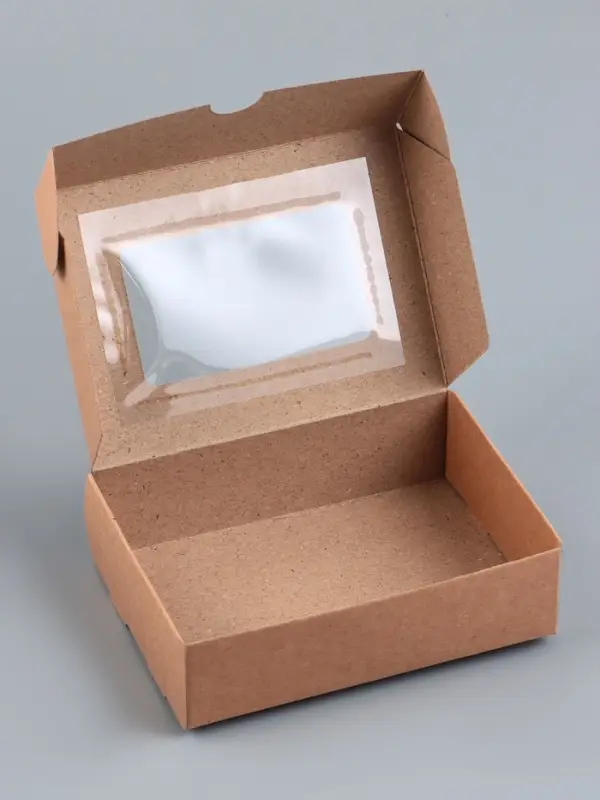 Коробка складная, крышка-дно, с окном, крафт, 14×10×4 см Коробка складная, крышка-дно, с окном, крафт, 14×10×4 см