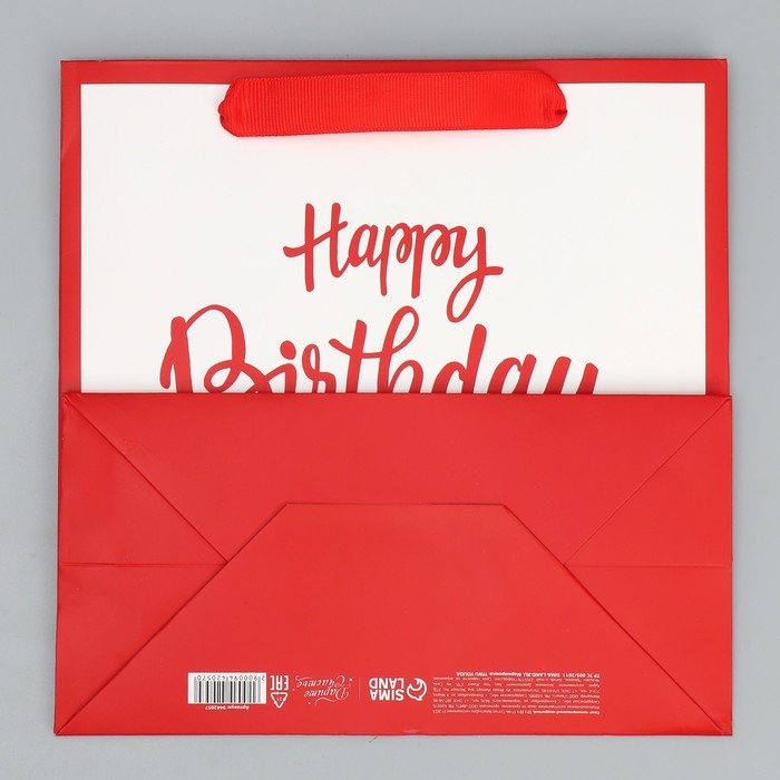 Пакет подарочный ламинированный квадратный, упаковка, «Хеппи пездей», 22 х 22 х 11 см