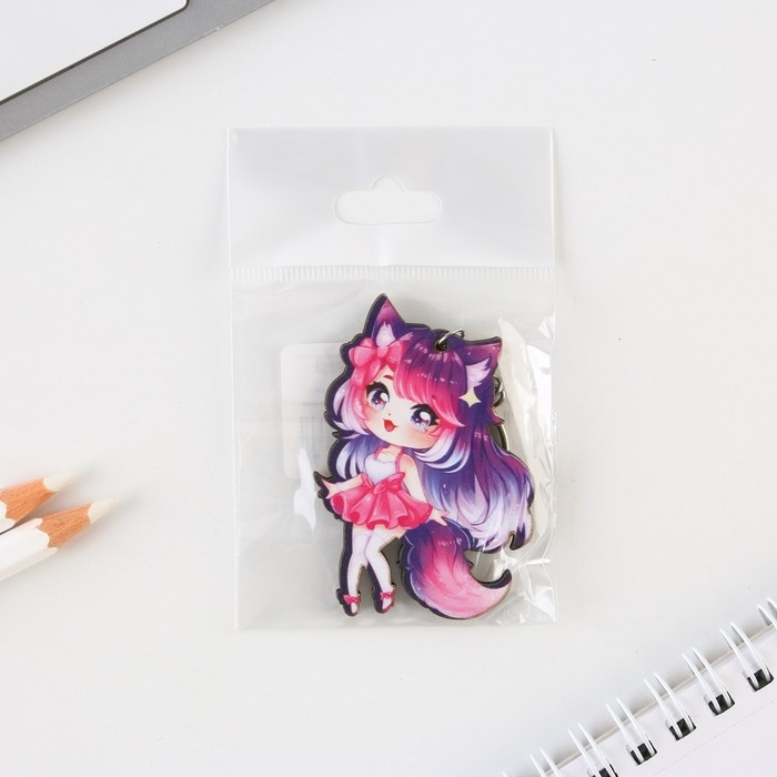 Брелок для ключей аниме «Девочка с ушками» деревянный Брелок для ключей аниме «Девочка с ушками» деревянный