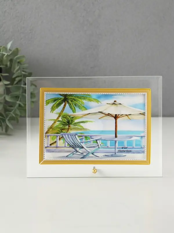 Фоторамка стекло 10х15 см "Золотой кант" горизонтальная 20х14,5 см