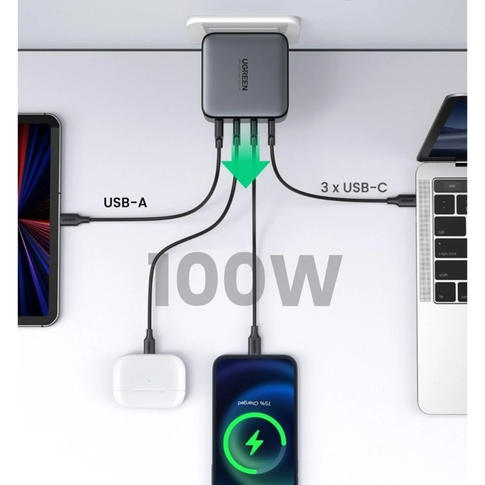 Зарядное устройство UGREEN сетевое USB A+3 USB C 100W GaN Fast Charg(40747)