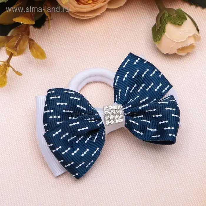 Резинка для волос «Школьница», бант штрихи, 6.5 см, сине-белая