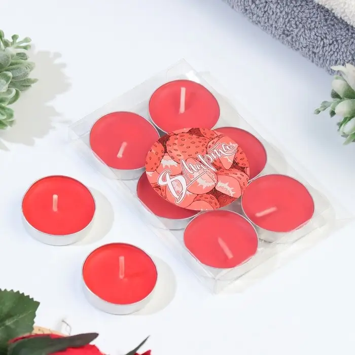 Набор свечей чайных ароматических, 6 шт, клубника, 8 марта Набор свечей чайных ароматических, 6 шт, клубника, 8 марта