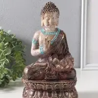 Сувенир полистоун подсвечник "Будда с лотосом" с золотой патиной 10х14,5х25 см