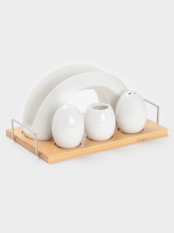 Набор для специй на бамбуковой подст 4 шт, солонка, перечница, салфетница, зубочист