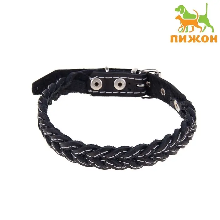 Ошейник плетёный, 42&times;2 см, ОШ 35-45 см, кожа, цвет МИКС