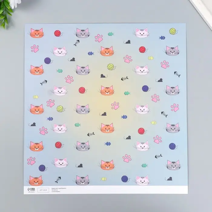 Бумага для скрапбукинга двусторонняя "Котики" плотность 180 гр 30,5х32 см