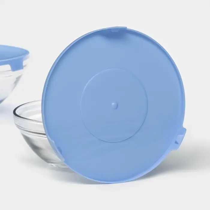 Салатники Доляна &laquo;Классика&raquo; с крышками, набор 5 шт.: 900/500/350/200/130 мл, стекло, голубые