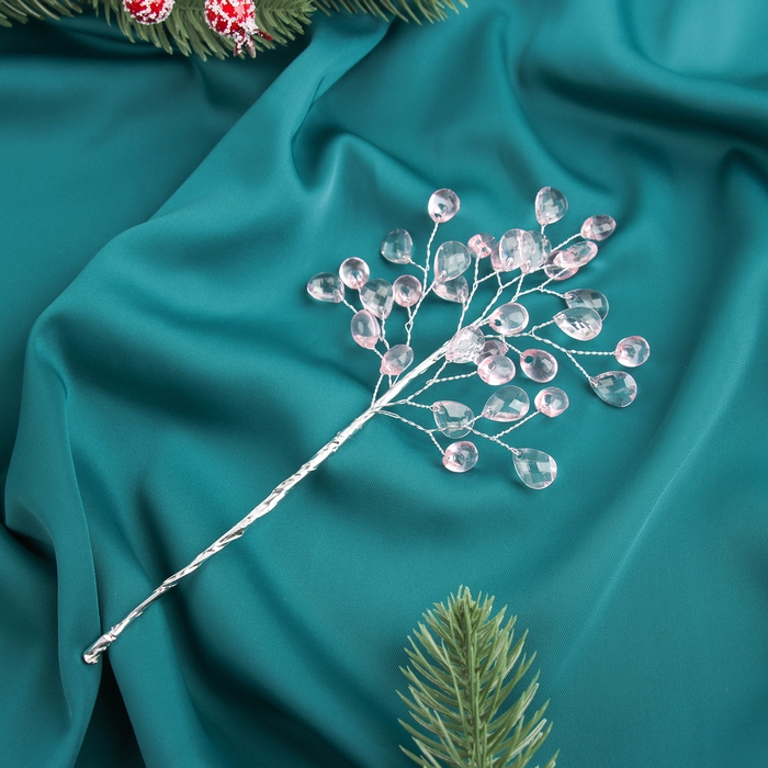 Новогодняя ветка декоративная «Зимнее волшебство. Хрустальная сказка», пластик, 23 см, овал розовый Новогодняя ветка декоративная «Зимнее волшебство. Хрустальная сказка», пластик, 23 см, овал розовый