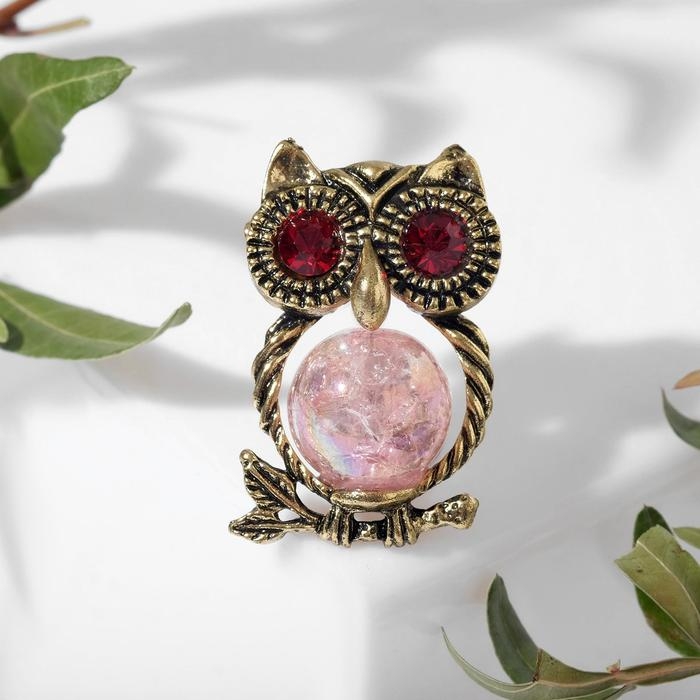 Брошь «Сова» шарик, цвет розовый в чернёном золоте Брошь «Сова» шарик, цвет розовый в чернёном золоте