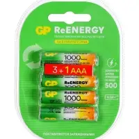 Аккумулятор GP, Ni-Mh, AAA, HR03-4BL, 1.2 В, 1000 мАч, блистер, 3+1 шт.