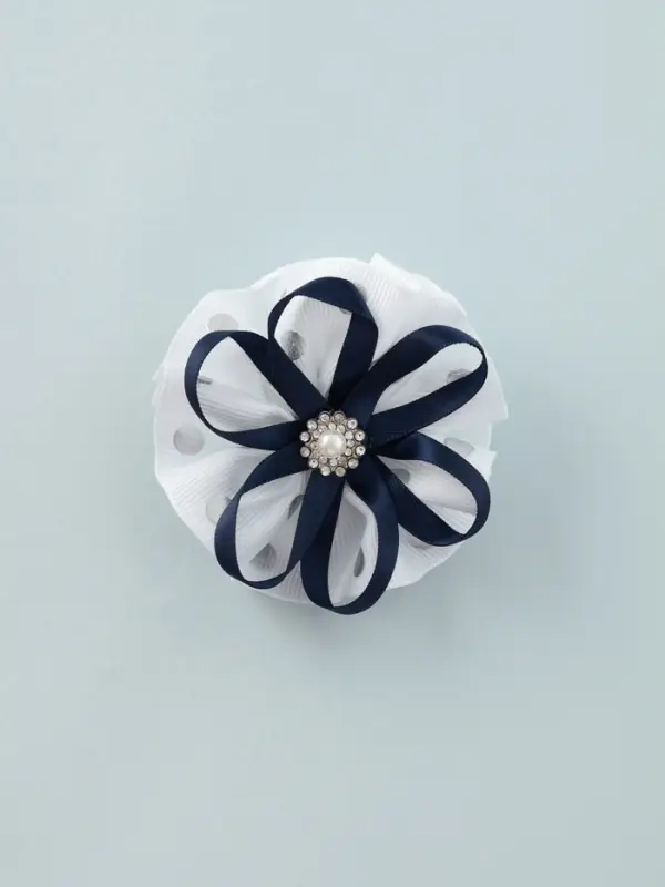 Бант для волос на резинке &laquo;Школьница&raquo;, горошек и ленточка, d=7 см, сине-белый