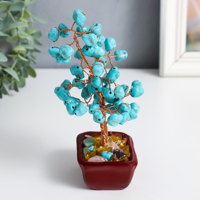 Сувенир бонсай Сувенир бонсай "Денежное дерево с бирюзой" 60 камней 16х7,5х5,5 см