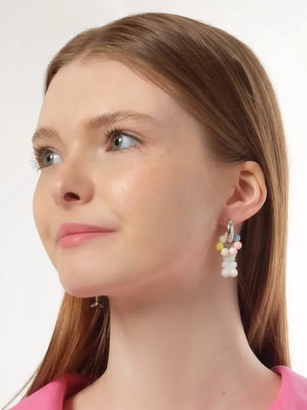 Серьги со съёмным элементом &laquo;Трансформер&raquo;, мишка и сердце, цветные в серебре