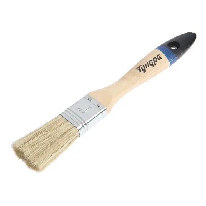 Кисть плоская ТУНДРА, натуральная щетина, деревянная рукоятка, 1 Кисть плоская ТУНДРА, натуральная щетина, деревянная рукоятка, 1", 25 мм