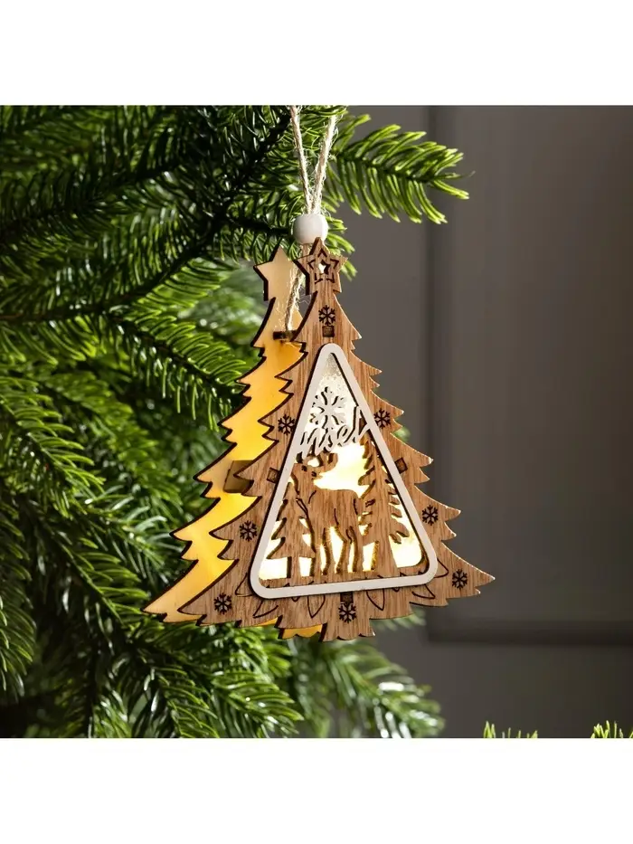 Ёлочная игрушка &laquo;Ёлочка с оленем&raquo;, 11&times;11&times;2 см, от батареек, свечение тёплое белое