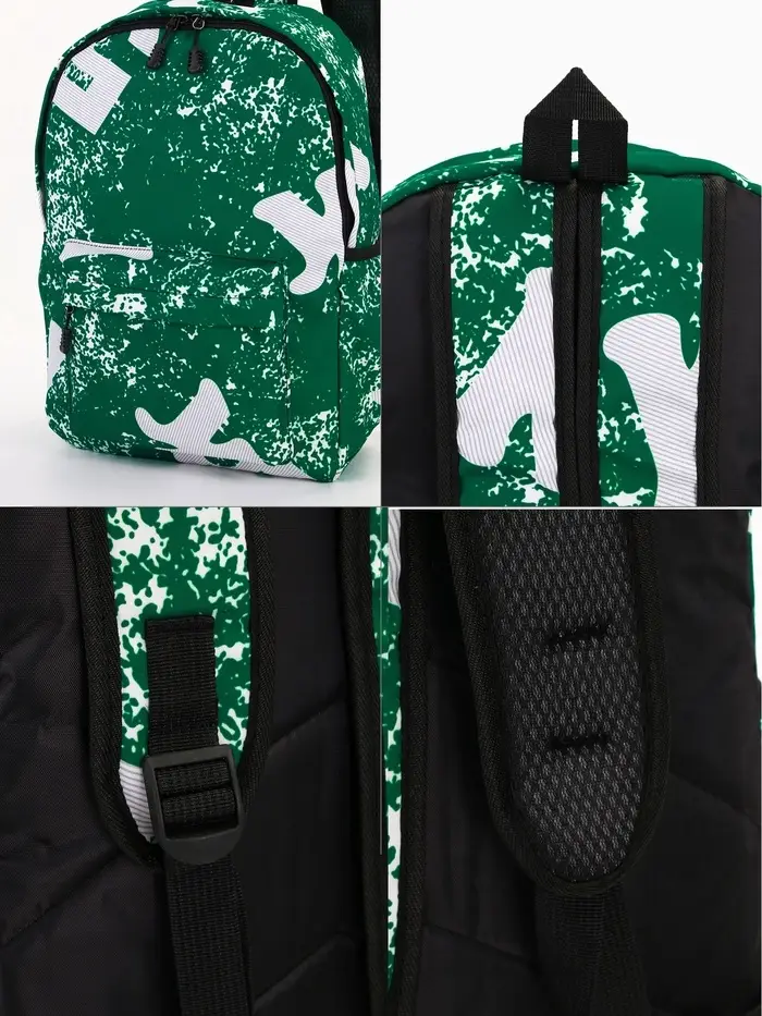 Рюкзак молодёжный на молнии, с карманами, размер 30&times;13&times;42 см, зелёный