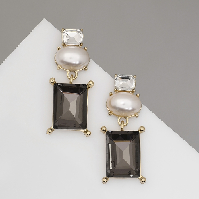 Серьги с жемчугом «Бусина» графиня, цвет бело-серый в золоте Серьги с жемчугом «Бусина» графиня, цвет бело-серый в золоте