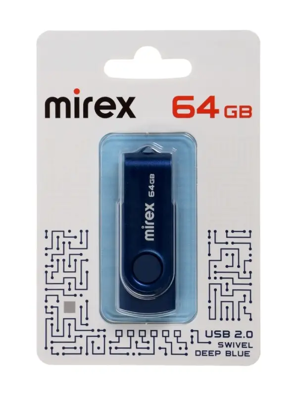Флешка 64 ГБ, USB 2.0, Mirex SWIVEL DEEP BLUE 64GB (ecopack), синяя