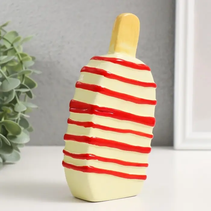 Копилка для денег &laquo;Подтаявшее эскимо&raquo;, керамика, красные полоски, 8.2&times;3.8&times;15.5 см
