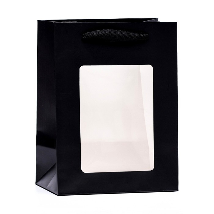 Пакет подарочный, с окном, 20 х 15 х 10 см, черный, 1шт. Пакет подарочный, с окном, 20 х 15 х 10 см, черный, 1шт.