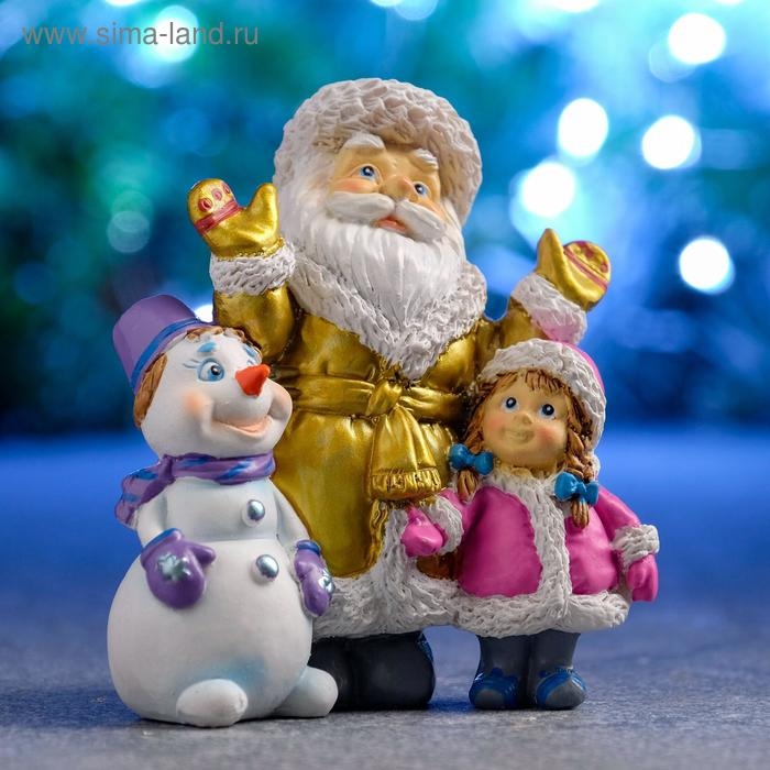 Новогодняя фигура  Новогодняя фигура "Дед Мороз cнеговик и девочка" МИКС 10х6х11см