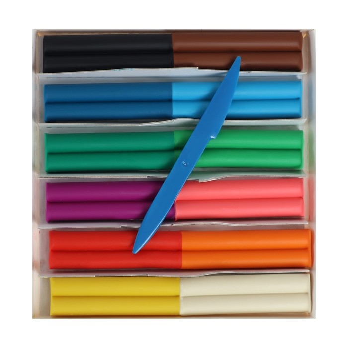 Пластилин мягкий (восковой), 12 цветов, 180 г,  Пластилин мягкий (восковой), 12 цветов, 180 г, "Фантазия", со стеком, микс